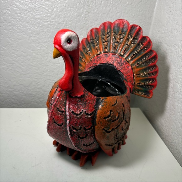 Thanksgiving Turkey Shaped Resin Planter Centerpiece 8 Inch - Picture 1 of 6